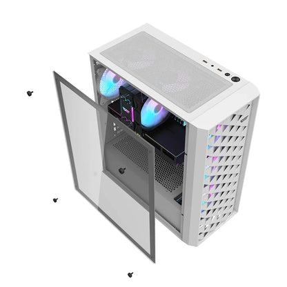 DarkFlash DK351 White Mid Tower Side Tempered Glass PC Case With 4 ARGB Fans