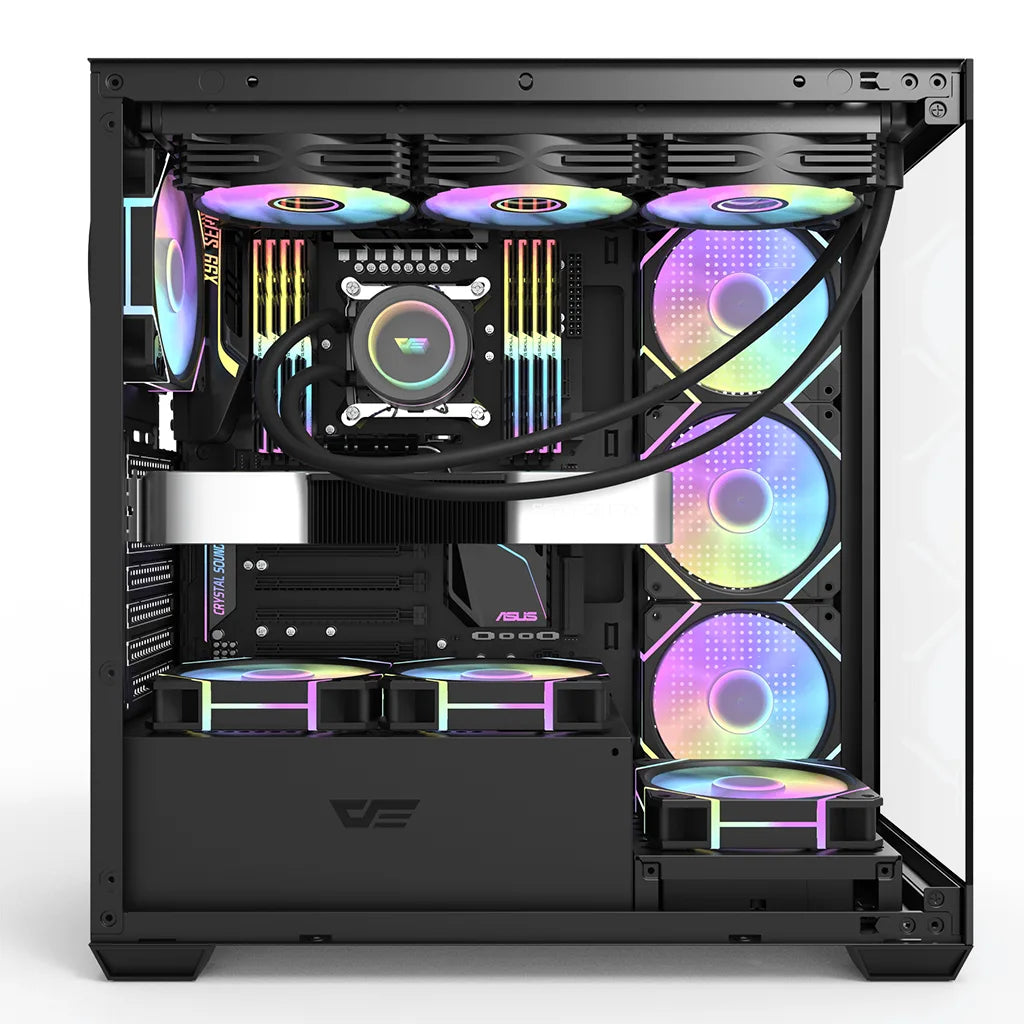 DarkFlash DS900 ATX Mid-Tower PC Case – 270° Panoramic Tempered Glass
