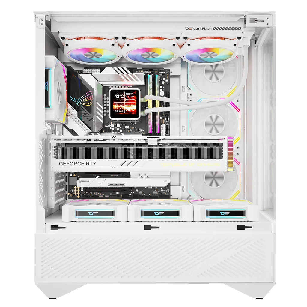 DarkFlash DY460 White Compact 3-Sided Tempered Glass PC Case