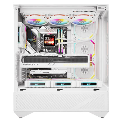 DarkFlash DY460 White Compact 3-Sided Tempered Glass PC Case