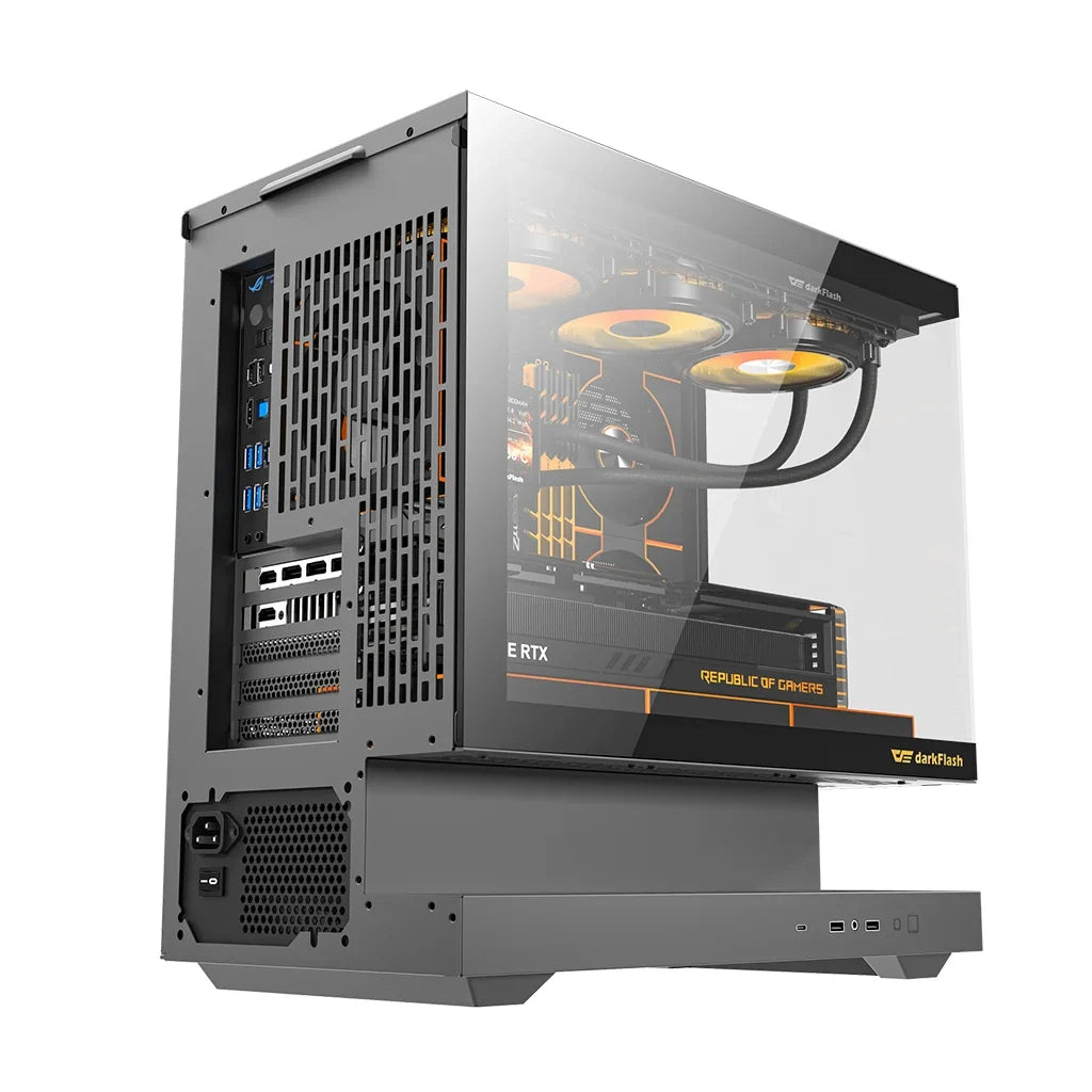 DarkFlash Floatron F1 Black M-ATX 270° Panoramic Glass PC Case with 6 ARGB Fans