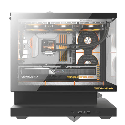DarkFlash Floatron F1 Black M-ATX 270° Panoramic Glass PC Case with 6 ARGB Fans