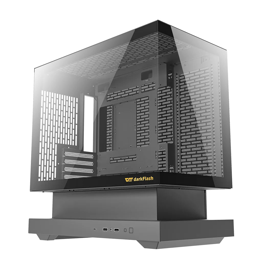 DarkFlash Floatron F1 Black M-ATX 270° Panoramic Glass PC Case with 6 ARGB Fans