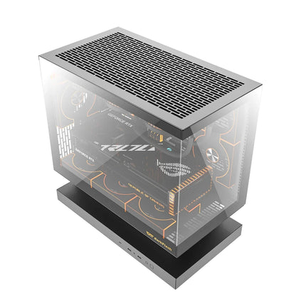 DarkFlash Floatron F1 Black M-ATX 270° Panoramic Glass PC Case with 6 ARGB Fans