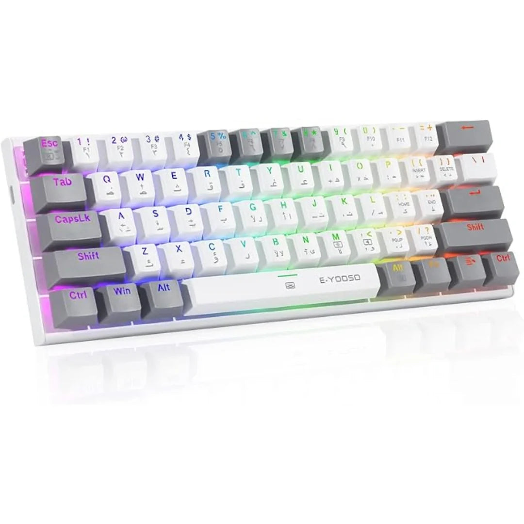 E-YOOSO Z-11 Gaming Keyboard with Blue Switches, RGB LED Backlit, 61 Keys Mini Portable Gaming Keyboard (White Grey)