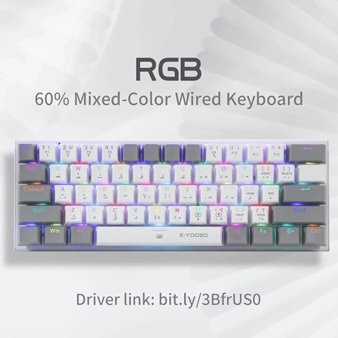 E-YOOSO Z-11 Gaming Keyboard with Blue Switches, RGB LED Backlit, 61 Keys Mini Portable Gaming Keyboard (White Grey)
