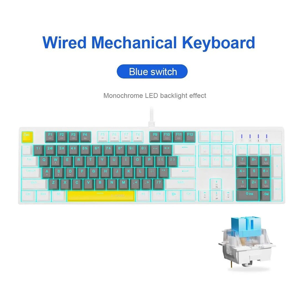 E-YOOSO Z-14 Gray White Monochrome Wired Mechanical Keyboard With Blue Switches