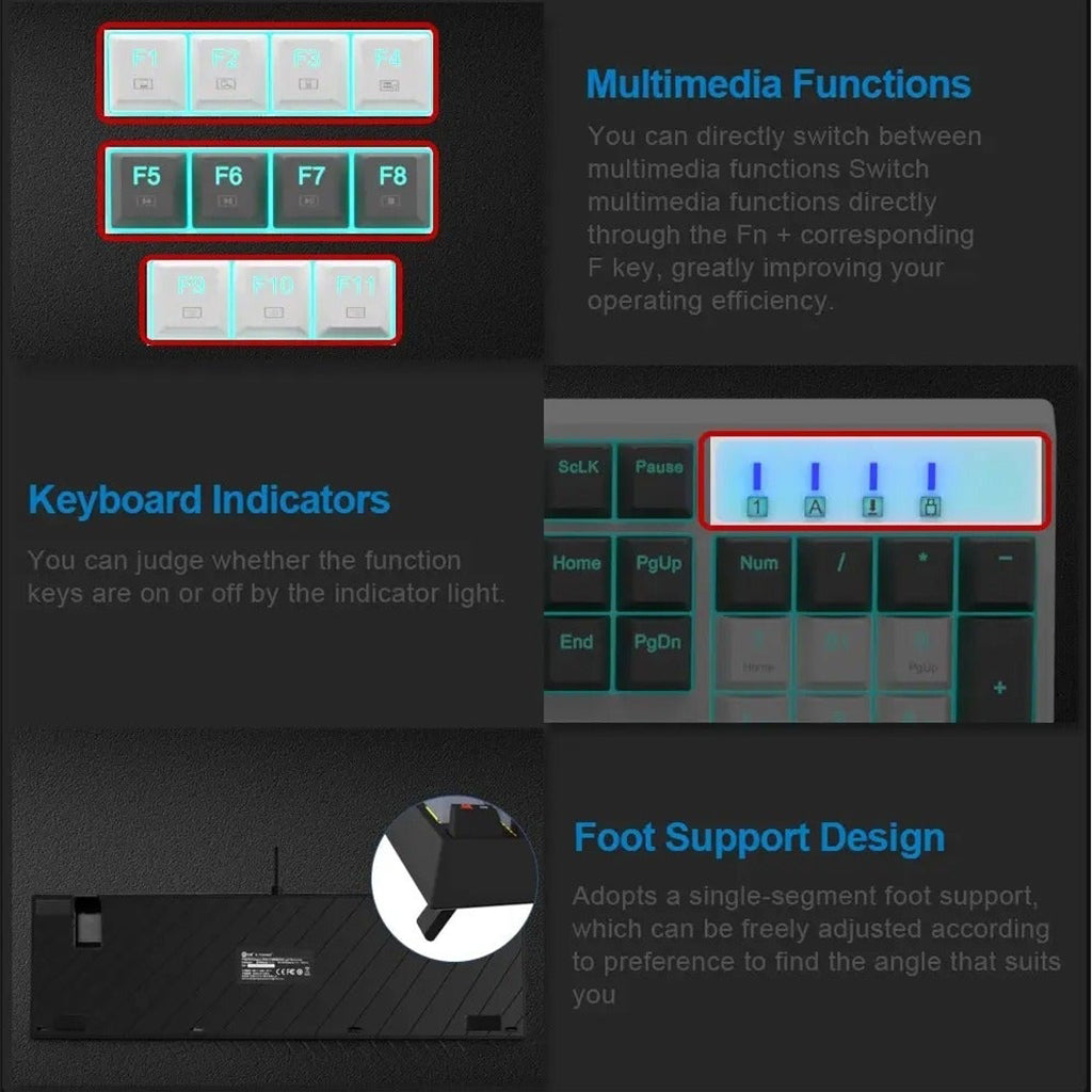 E-YOOSO Z-14 Gray White Monochrome Wired Mechanical Keyboard With Blue Switches