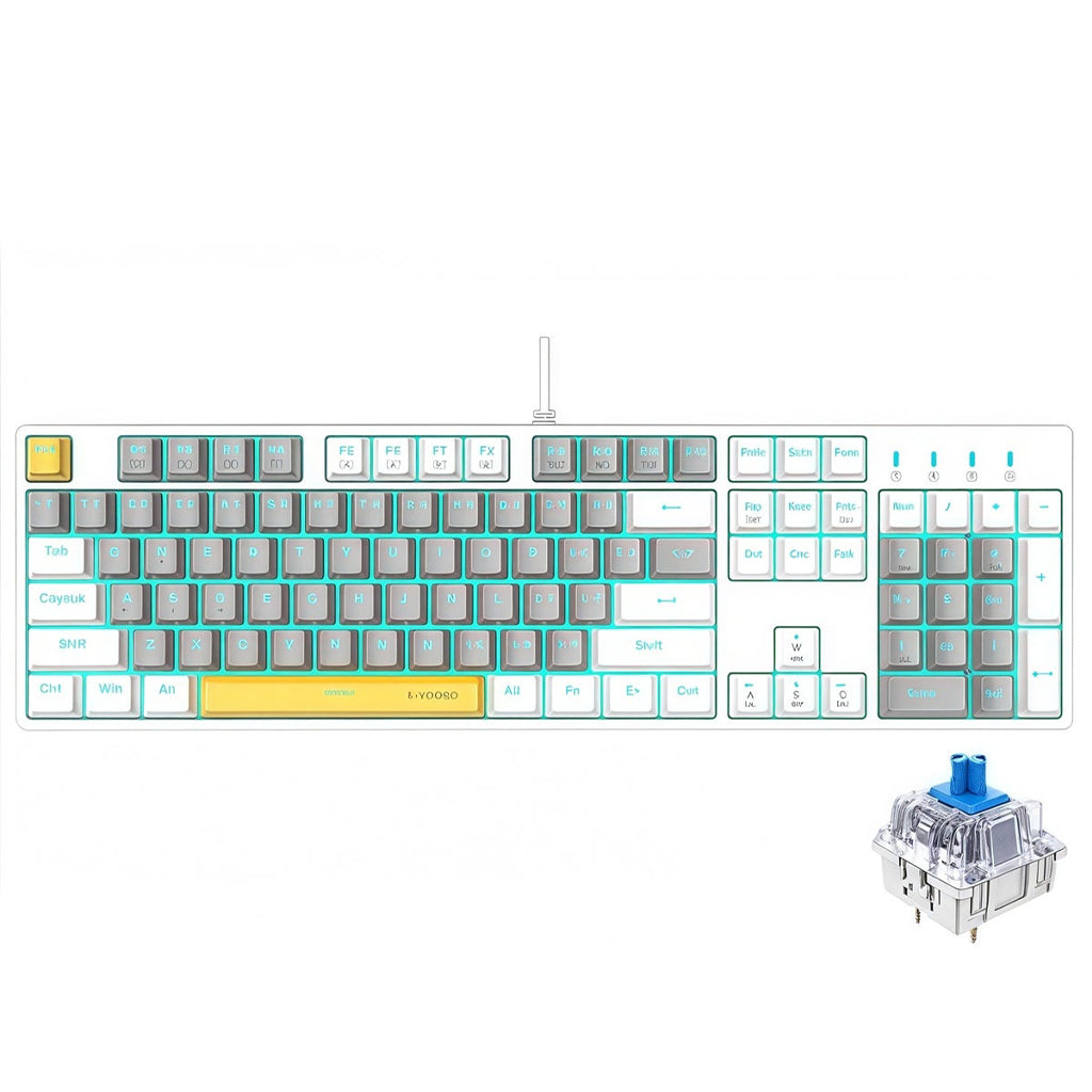 E-YOOSO Z-14 Gray White Monochrome Wired Mechanical Keyboard With Blue Switches