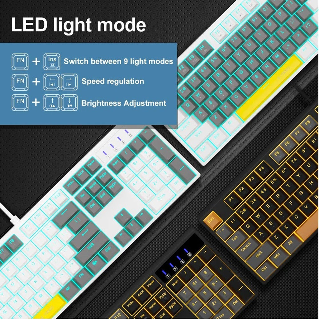 E-YOOSO Z-14 Gray White Monochrome Wired Mechanical Keyboard With Blue Switches