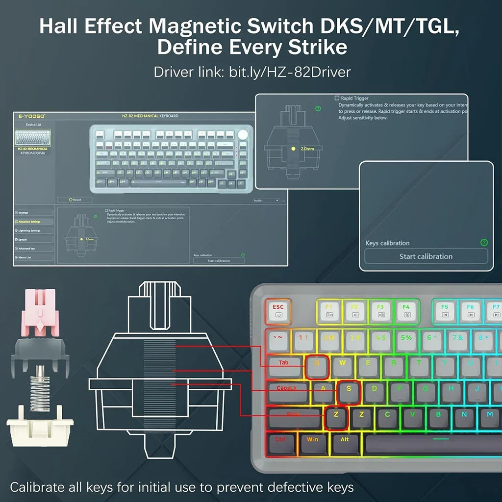 E-Yooso HZ-82 RGB 82-Keys Wired Mechanical Keyboard Gradient Grey (Magnetic Switch)