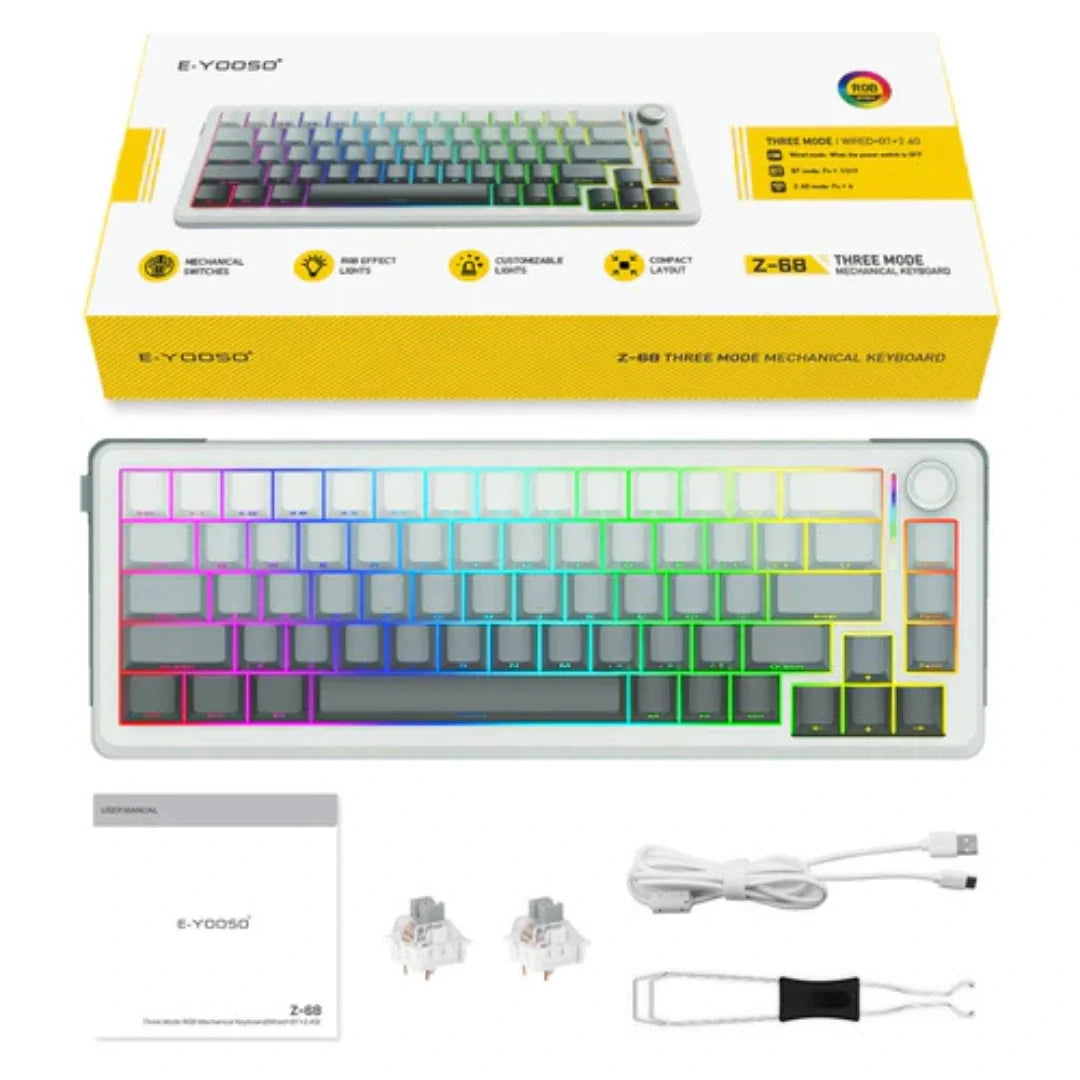 E-YOOSO Z-68 Gradient Gray Tri-Mode Mechanical Keyboard With Silverwood Switches
