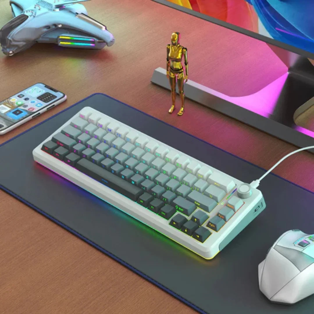 E-YOOSO Z-68 Gradient Gray Tri-Mode Mechanical Keyboard With Silverwood Switches