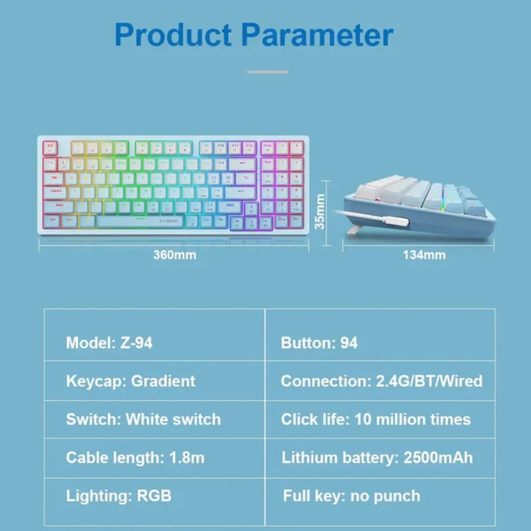 E-YOOSO Z-94J Tri-Mode RGB 94-Keys Hot-Swappable Mechanical Keyboard White/Blue (Linear White Switch)