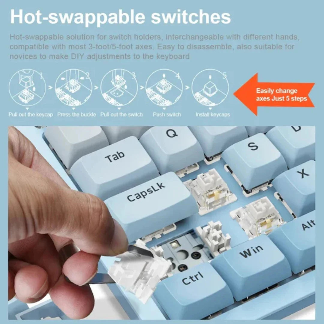 E-YOOSO Z-94J Tri-Mode RGB 94-Keys Hot-Swappable Mechanical Keyboard White/Blue (Linear White Switch)