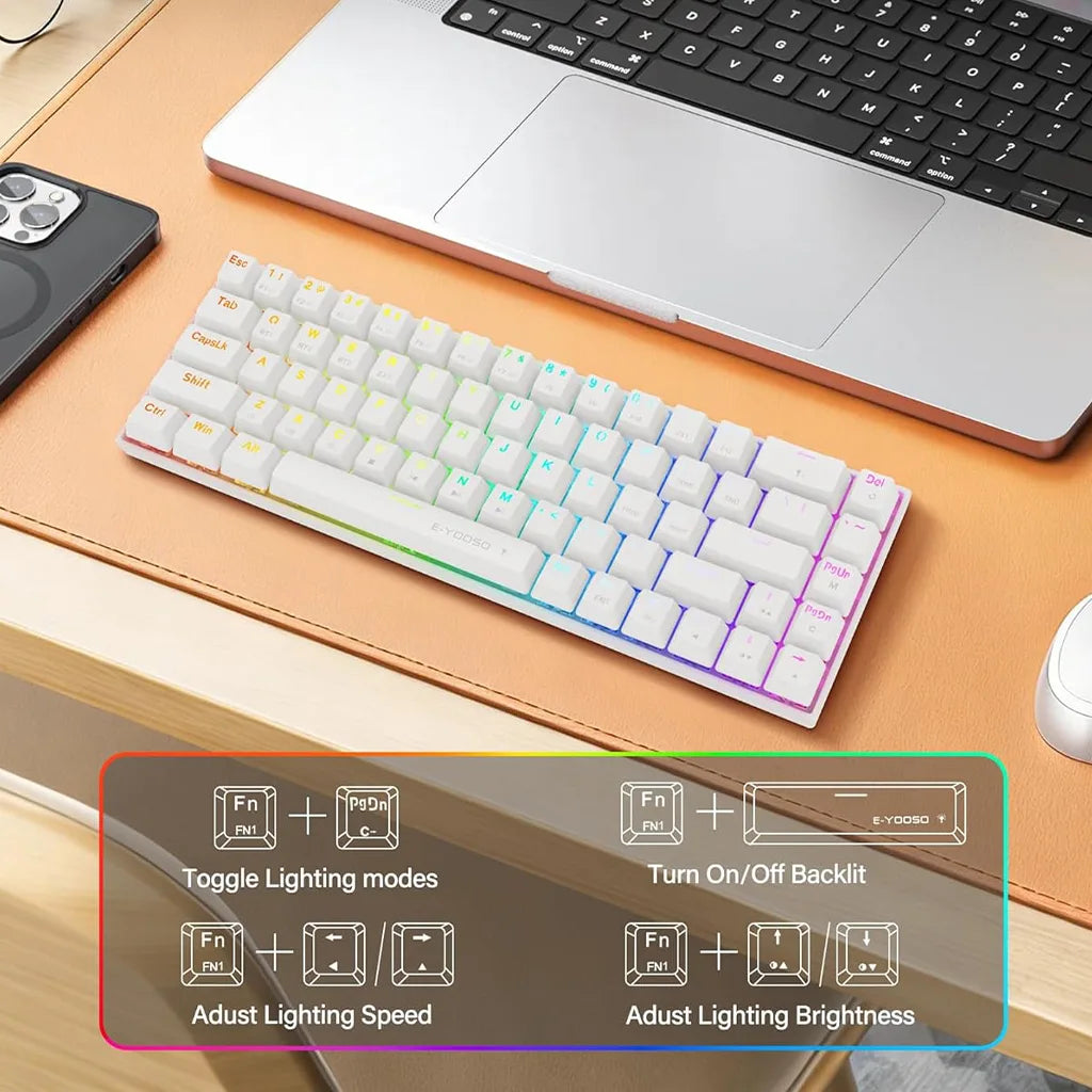 E-YOOSO Z-686 White Tri-Mode 68 Keys Mechanical Keyboard With Red Switches