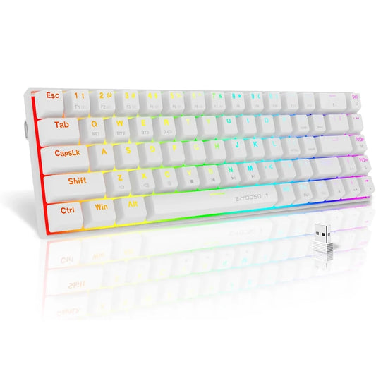 E-YOOSO Z-686 White Tri-Mode 68 Keys Mechanical Keyboard With Red Switches