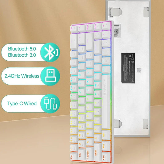 E-YOOSO Z-686 White Tri-Mode 68 Keys Mechanical Keyboard With Red Switches