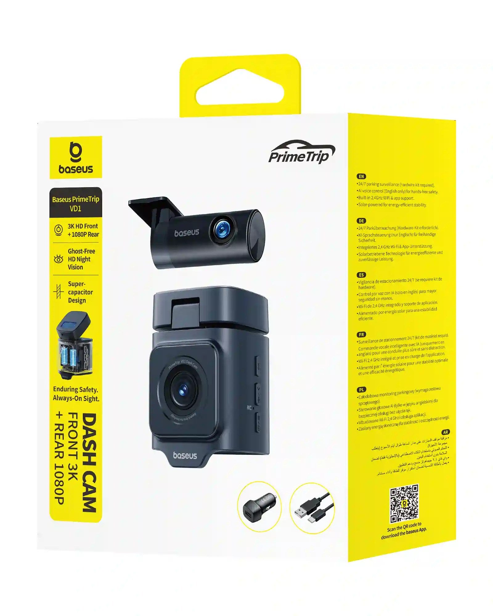 Baseus PrimeTrip VD1 Dash Cam Front 3K + Rear 1080p