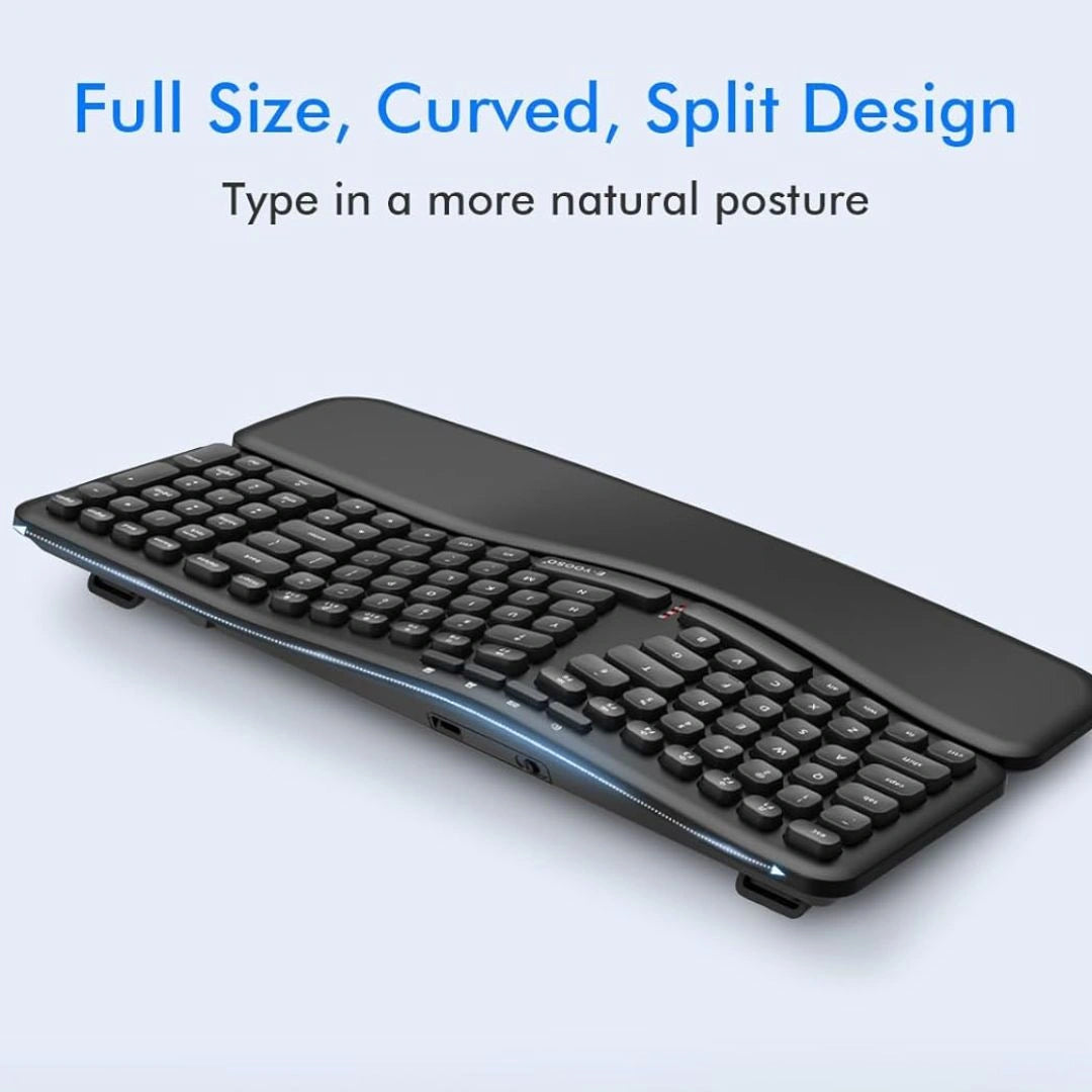 E-YOOSO E-757 Wireless Ergonomic Keyboard with Split Design, Detachable Wrist Rest & Multimedia Hotkeys
