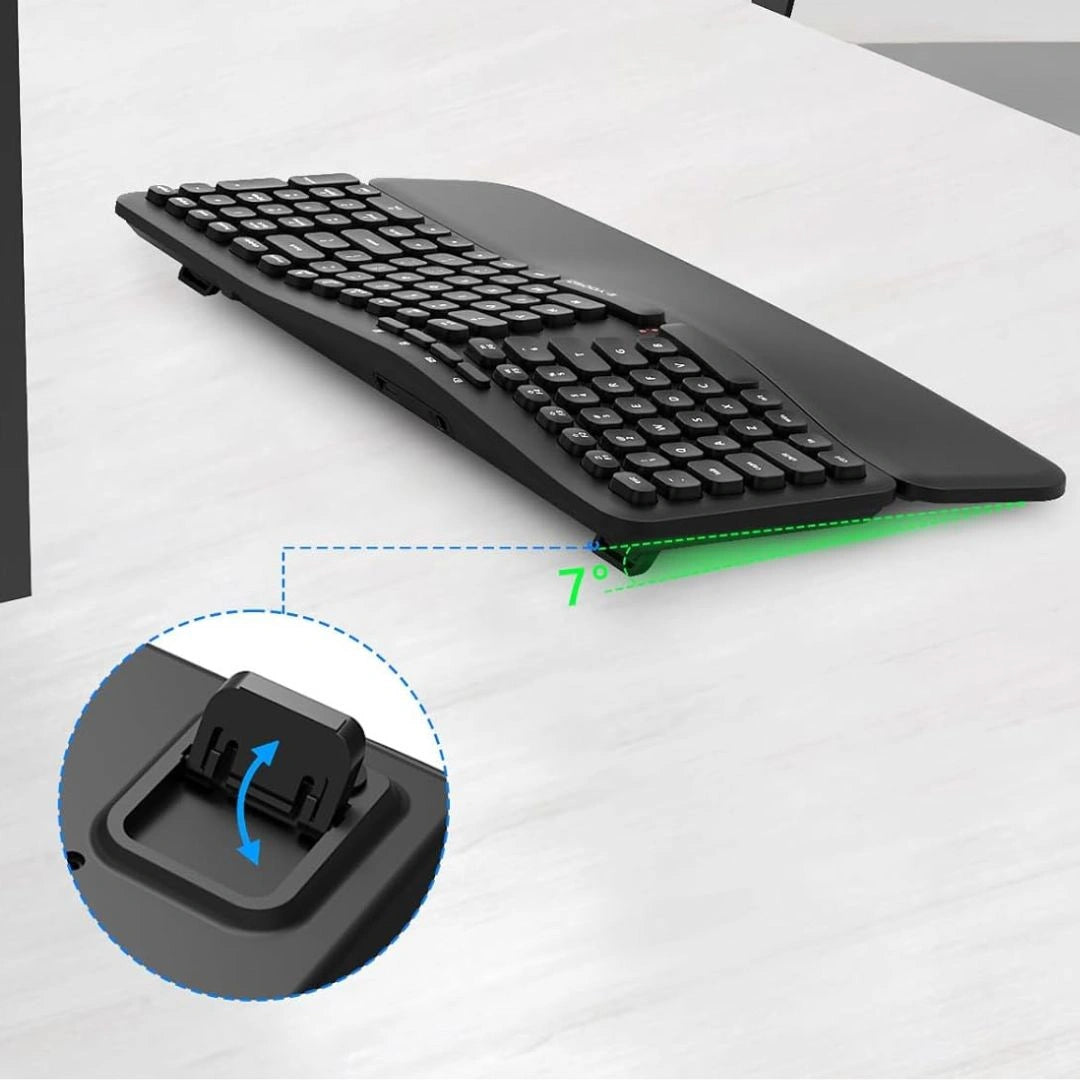 E-YOOSO E-757 Wireless Ergonomic Keyboard with Split Design, Detachable Wrist Rest & Multimedia Hotkeys
