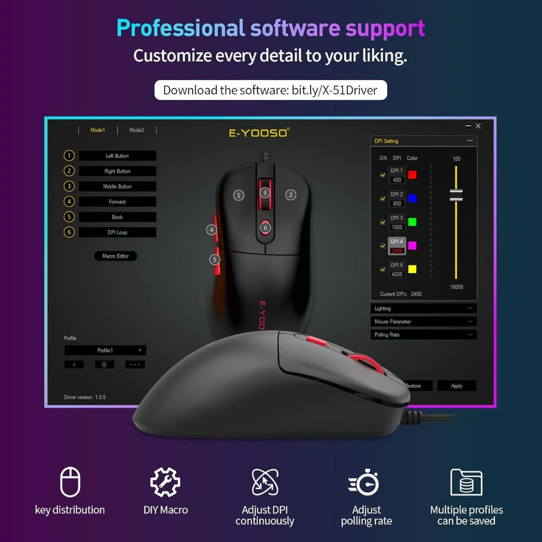 E-YOOSO X-51 Gaming Mouse with Adjustable DPI & Macro
