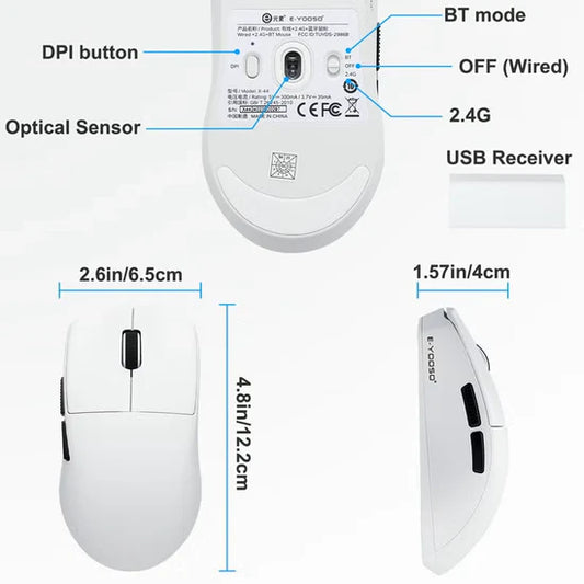 E-YOOSO X-44 White 1K Wireless 26000 DPI Gaming Mouse