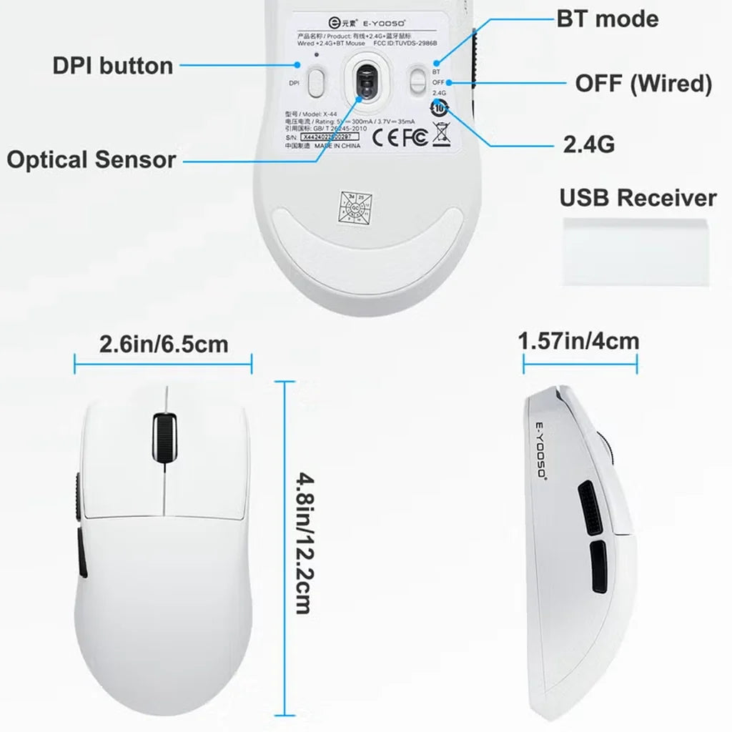E-YOOSO X-44 White 4K Wireless Lightweight Gaming Mouse