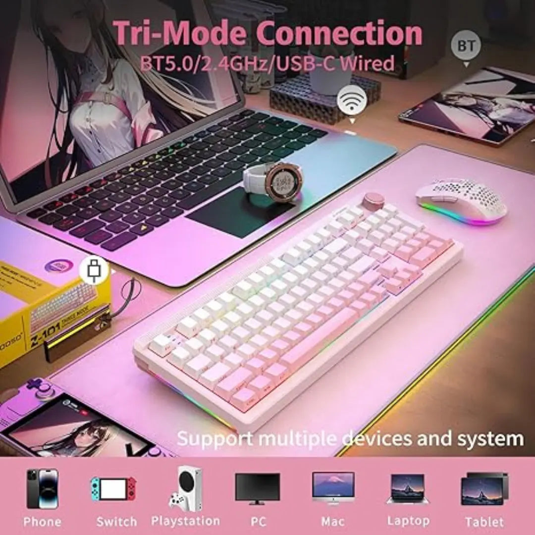 E-YOOSO Z-101 Gradient pink(Silverwood switch) Wireless Bluetooth Keyboard