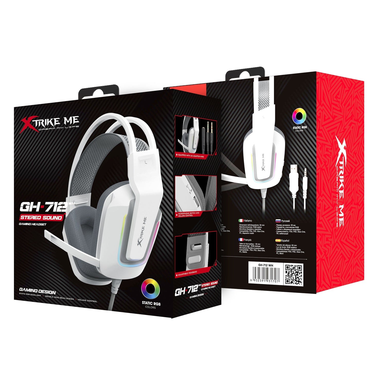XTRIKE ME GH712 RGB GAMING HEADSET WITH NOISE REDUCTION MICROPHONE BLACK