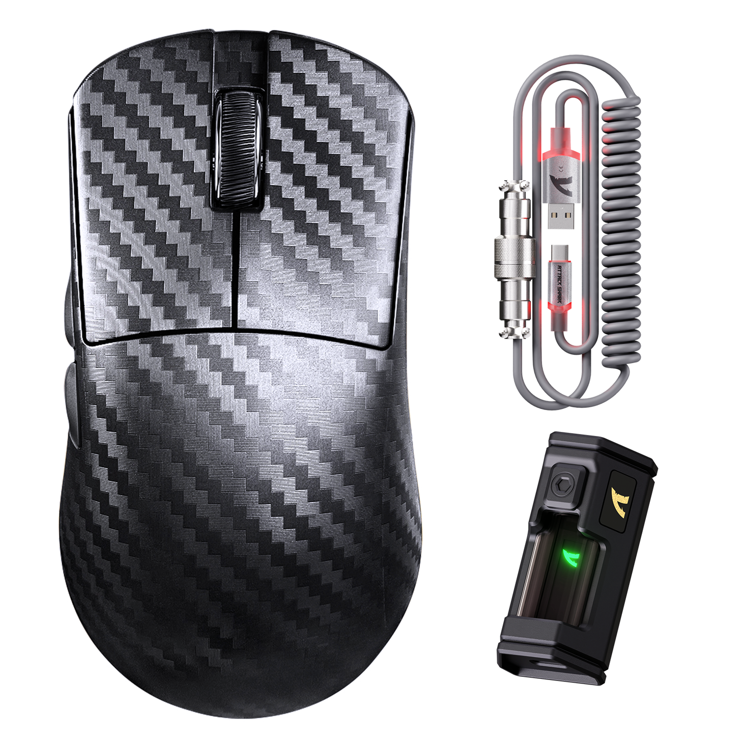 ATTACK SHARK R11 ULTRA Carbon Fiber Wireless 8K PAW3950MAX Gaming Mouse with C06 Ultra LED Cable