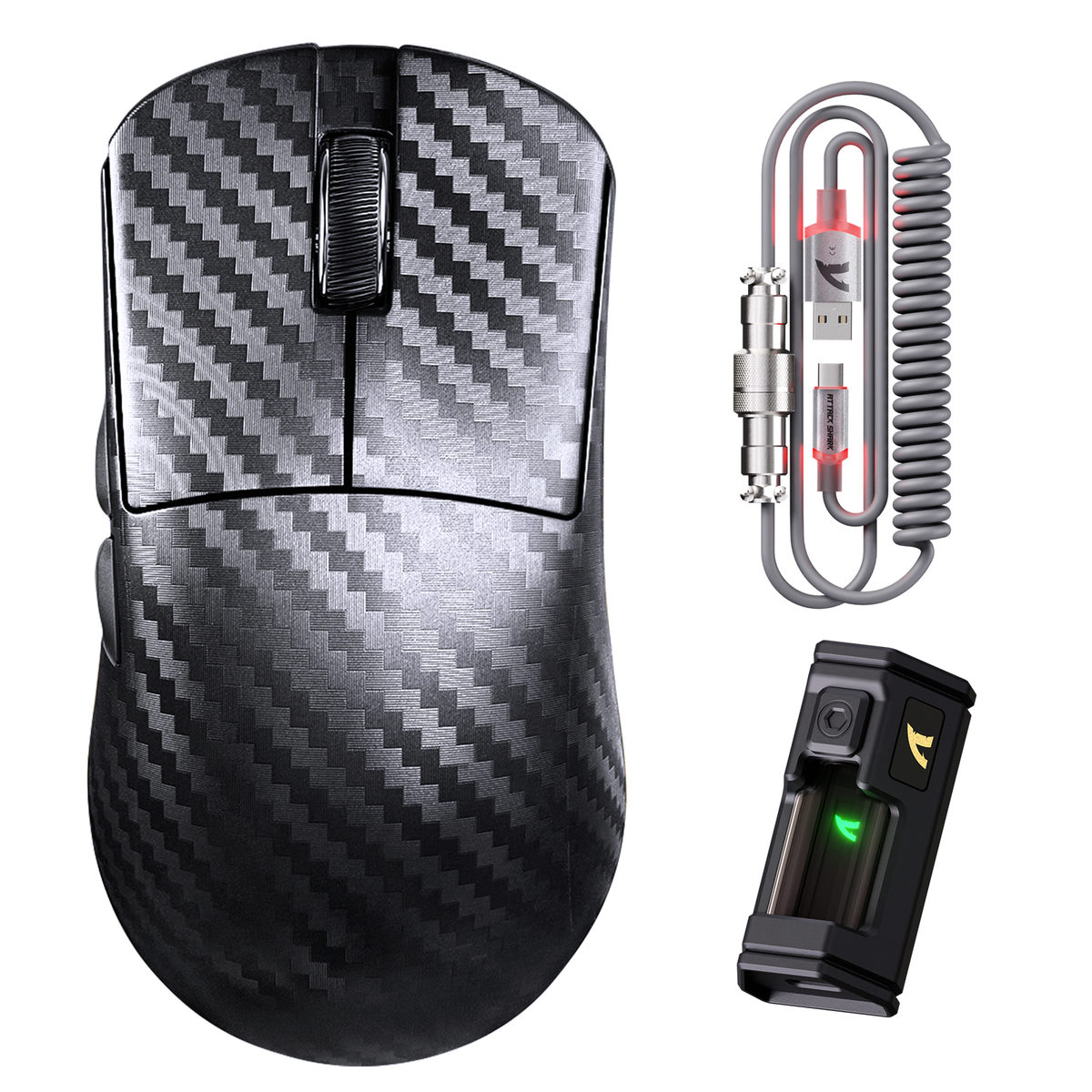ATTACK SHARK R11 ULTRA Carbon Fiber Wireless 8K PAW3950MAX Gaming Mouse with C06 Ultra LED Cable