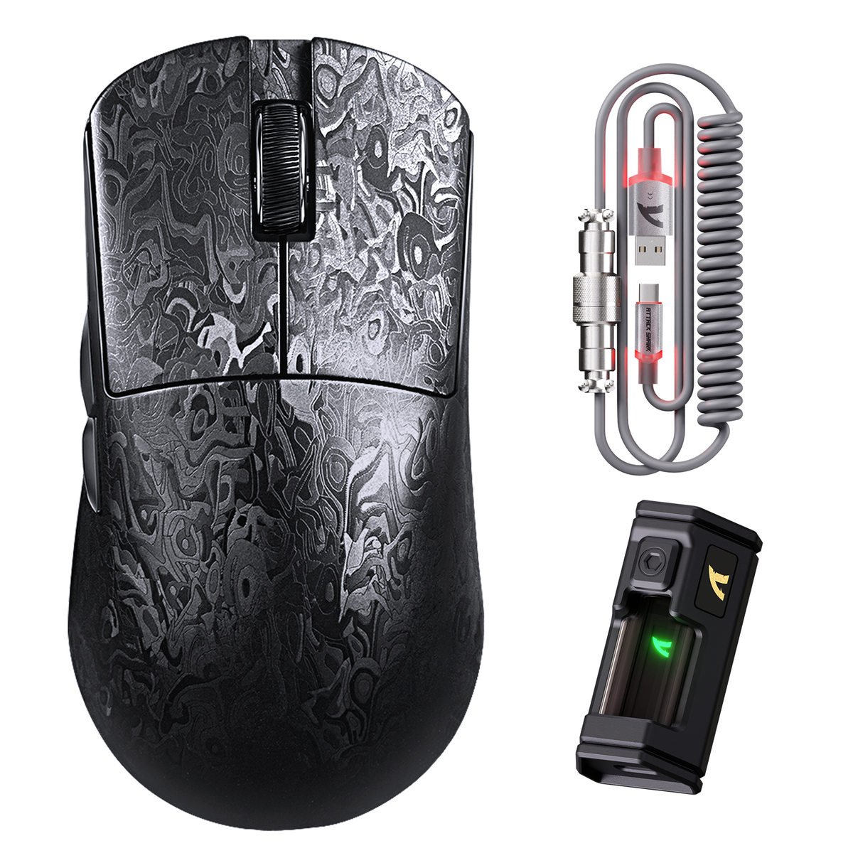 ATTACK SHARK R11 ULTRA Carbon Fiber Wireless 8K PAW3950MAX Gaming Mouse with C06 Ultra LED Cable