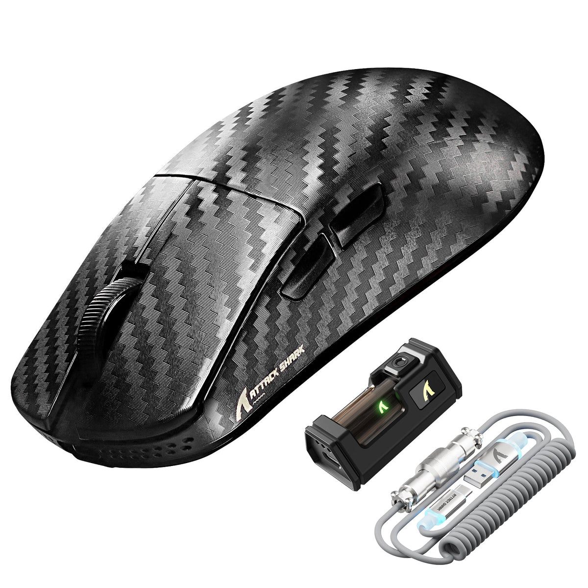 ATTACK SHARK R11 ULTRA Carbon Fiber Wireless 8K PAW3950MAX Gaming Mouse with C06 Ultra LED Cable