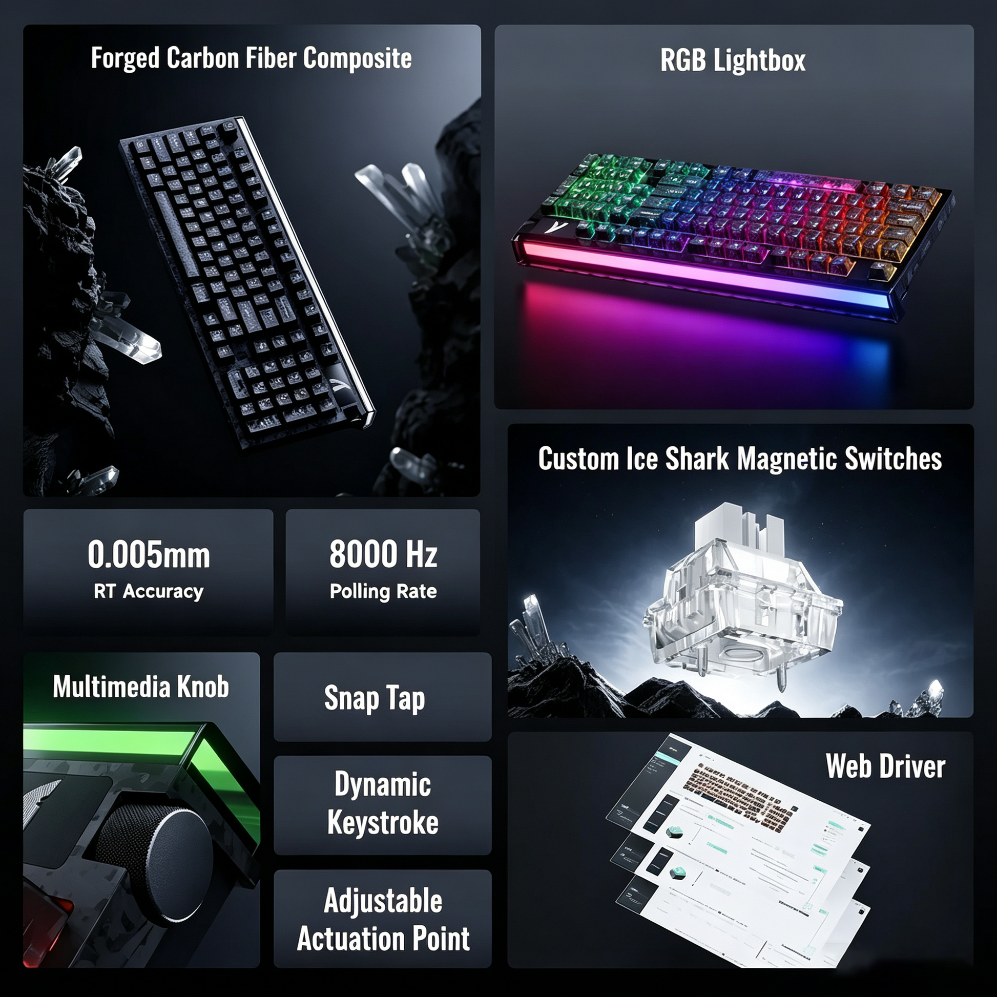 ATTACK SHARK R98 HE Carbon Fiber Wired Rapid Trigger Magnetic Switch Keyboard With C01 Ultra RGB Coiled Cable