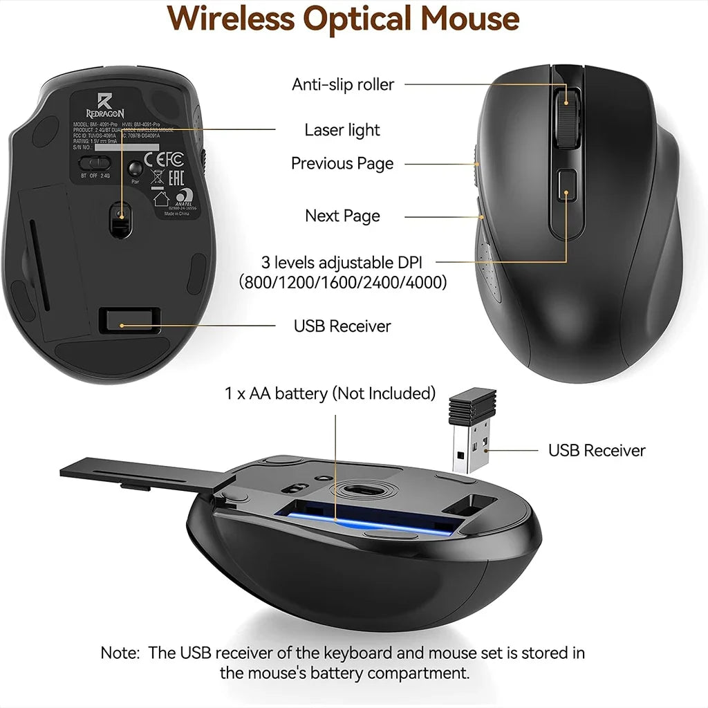 Redragon BS-7367B Wireless Keyboard and Mouse Office 2-in-1 Combo