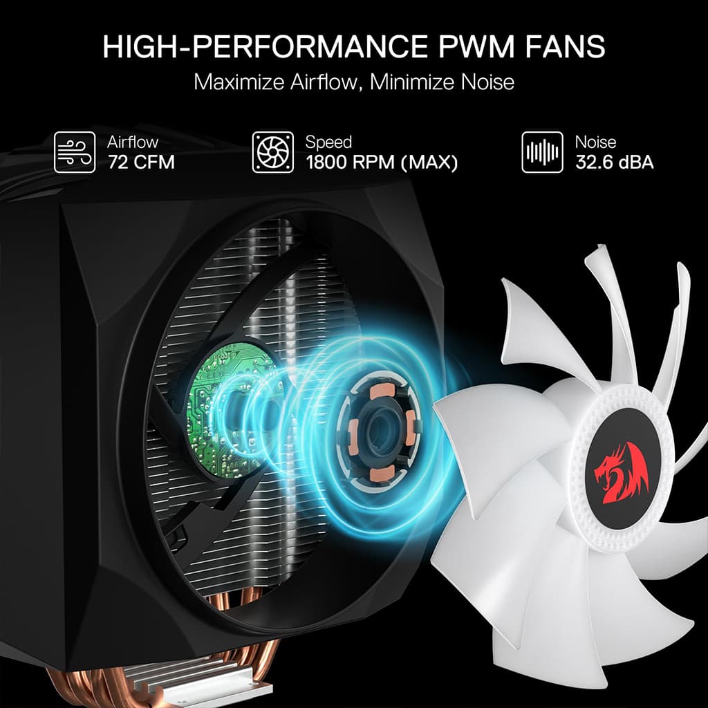 Redragon CC 2199 RGB 4 Copper Pipes Air CPU Cooler Dual PWM Low Noise Fans