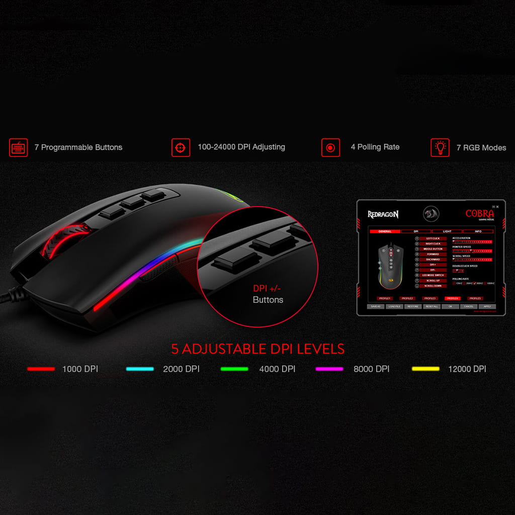 Redrago M711-FPS Cobra RGB 7 programable button Wired Mouse
