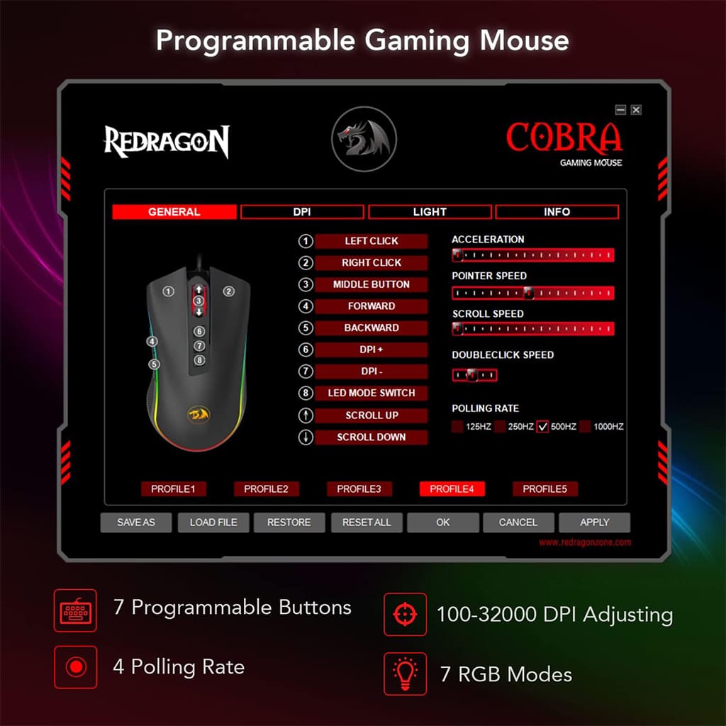Redrago M711-FPS Cobra RGB 7 programable button Wired Mouse