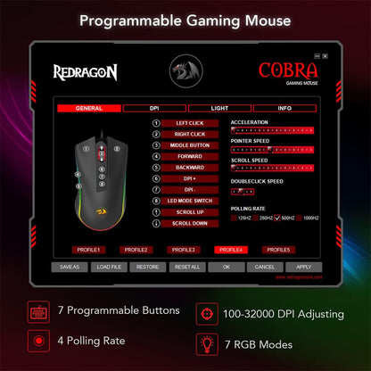 Redrago M711-FPS Cobra RGB 7 programable button Wired Mouse