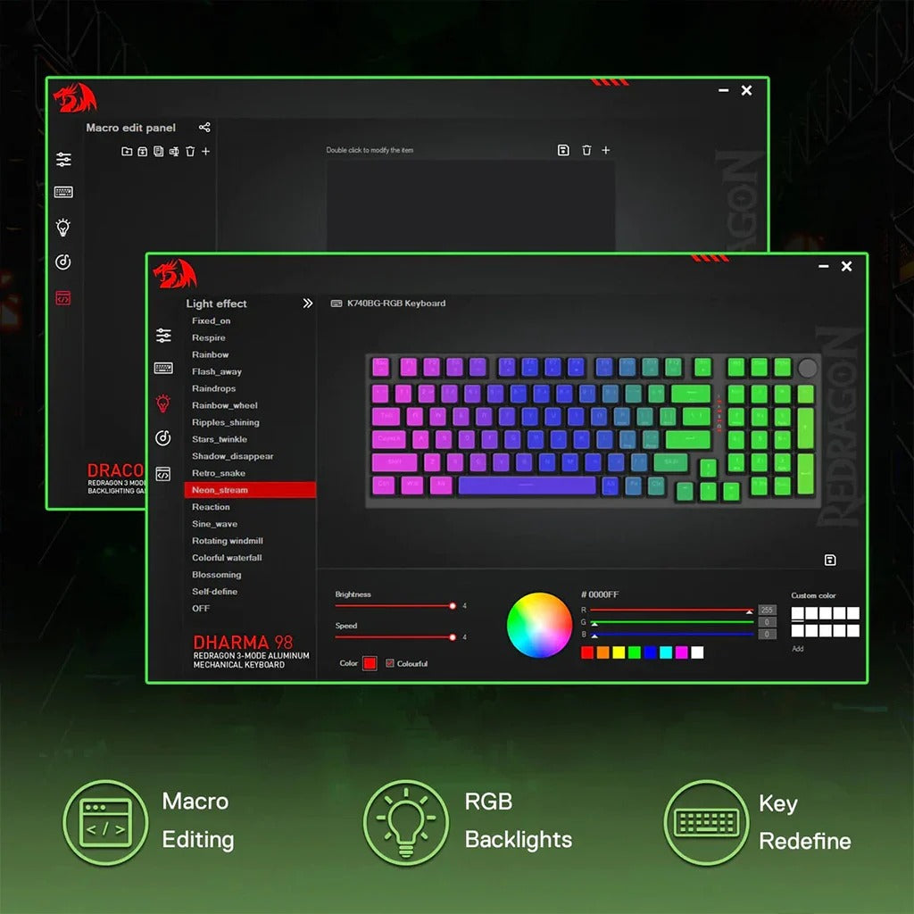 Redragon K740 DHARMA Wired Mechanical Keyboard with Linear Dragon Chant Switch (Black & Green)