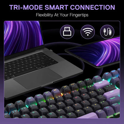 Redragon DHARMA K740 PRO Tri-Mode Mechanical Keyboard with Mambo Switches (Black & Purple)