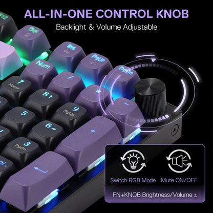 Redragon DHARMA K740 PRO Tri-Mode Mechanical Keyboard with Mambo Switches (Black & Purple)