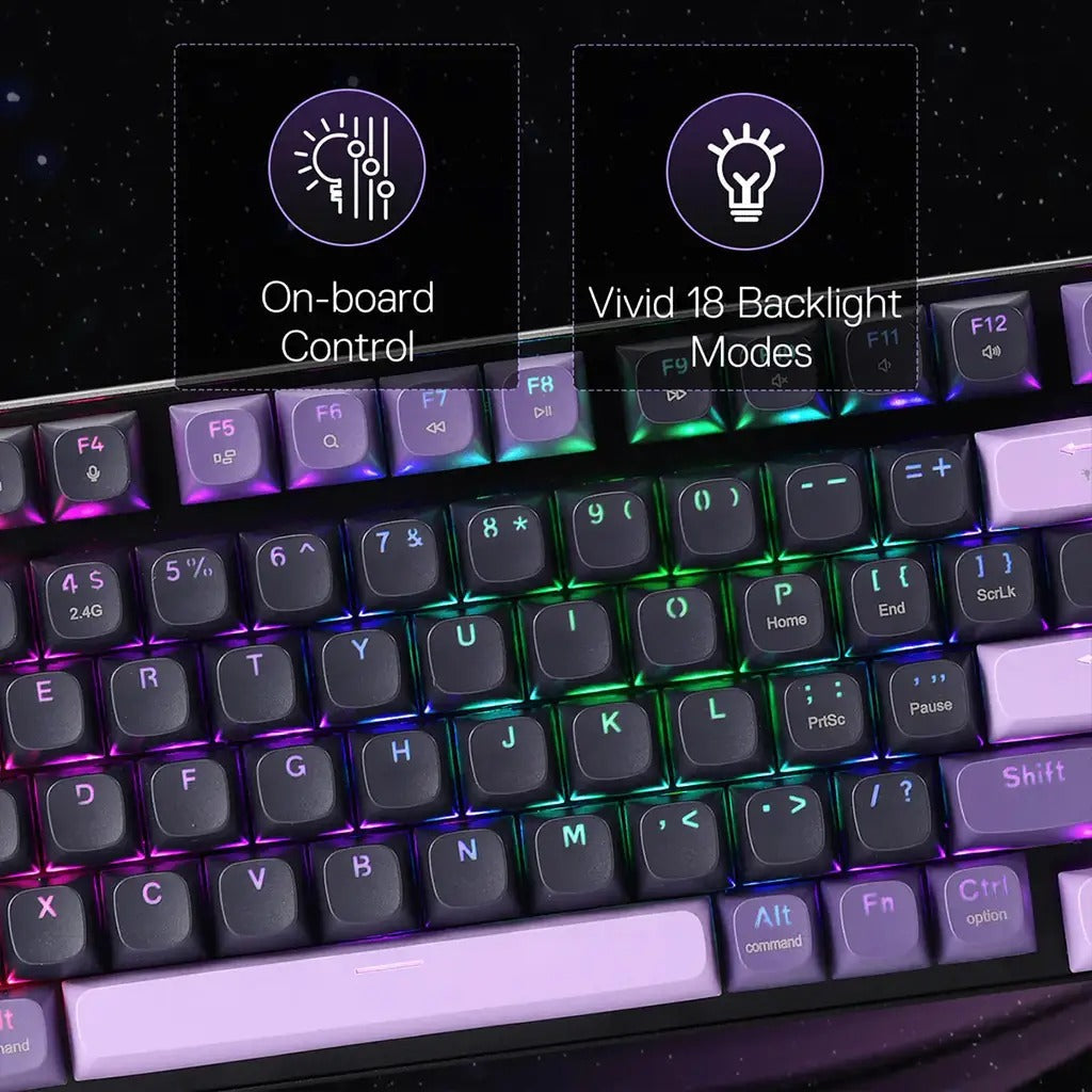 Redragon DHARMA K740 PRO Tri-Mode Mechanical Keyboard with Mambo Switches (Black & Purple)