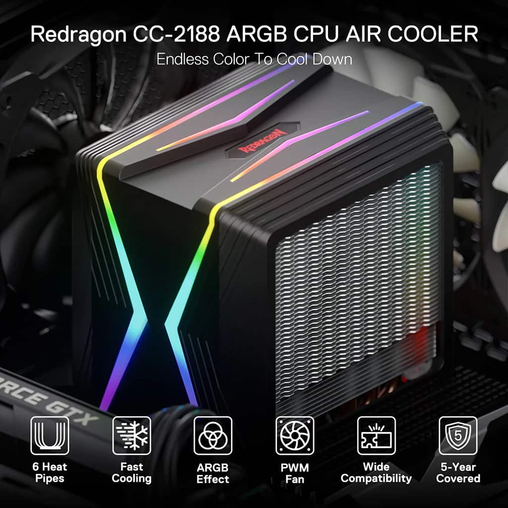 Redragon CC-2188 Hodur 120mm PWM Fans With 6 Heat pipes