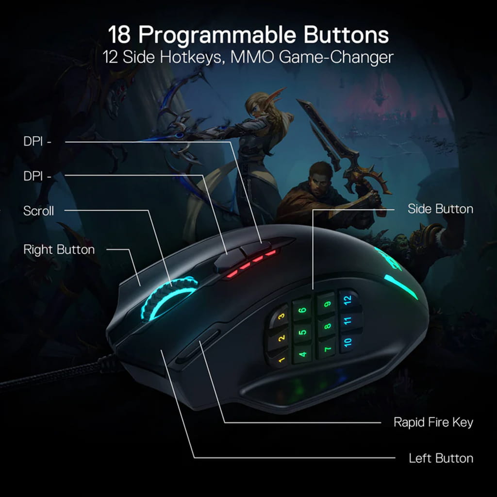 Redragon M908 IMPACT MMO 12400 DPI RGB Gaming Mouse