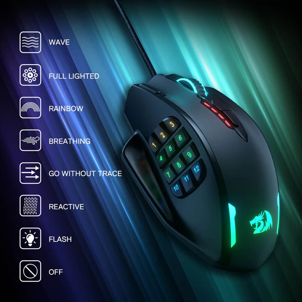 Redragon M908 IMPACT MMO 12400 DPI RGB Gaming Mouse