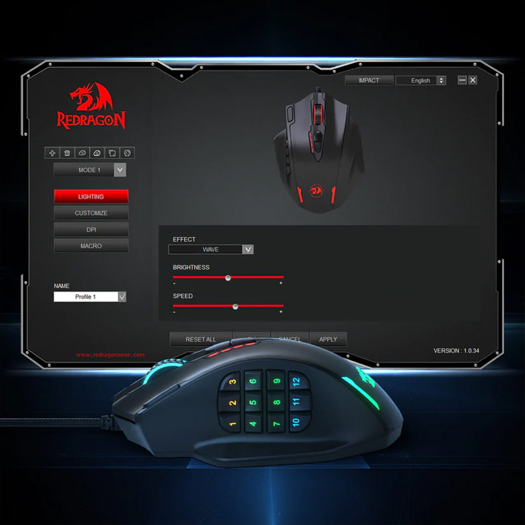 Redragon M908 IMPACT MMO 12400 DPI RGB Gaming Mouse