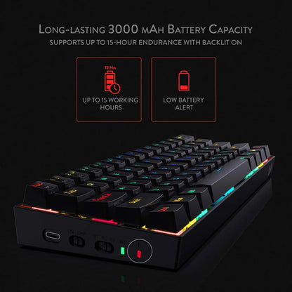 Redragon Daraconic K530-Pro-RGB-Black  60% RGB 3-modes Keyboard With Brown Switches