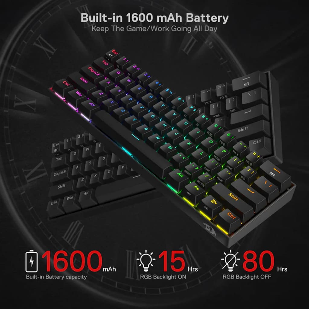 Redragon Daraconic K530-Pro-RGB-Black  60% RGB 3-modes Keyboard With Brown Switches